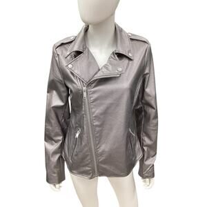 NWOT Bagatelle Jacket Women’s Size M Vegan Leather Zippers Pockets Silver